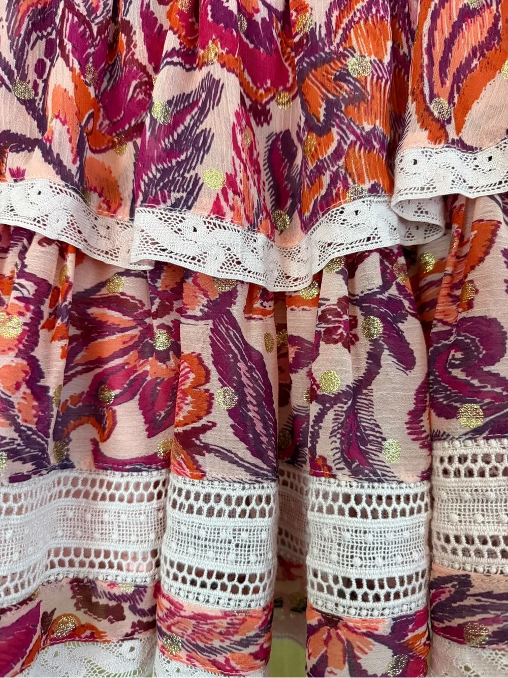 Olivaceous Pink & Purple Floral Lace-Trim Tiered Skater Skirt